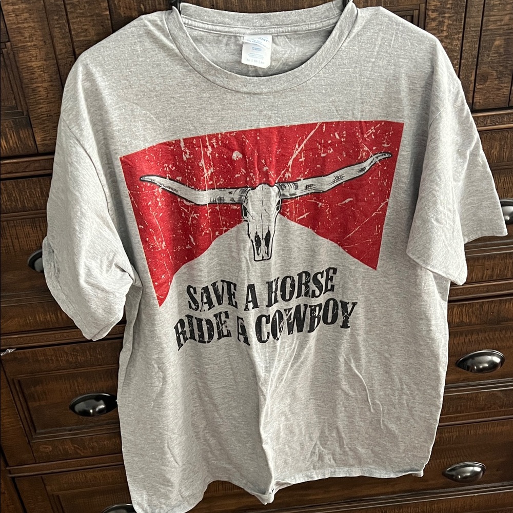 Gray T-Shirt with Red Graphic
